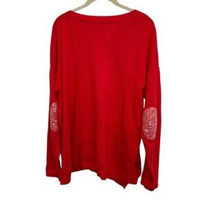 lisa Todd red Sparkle elbow patches v-neck sweater 1X WOMAN PLUS